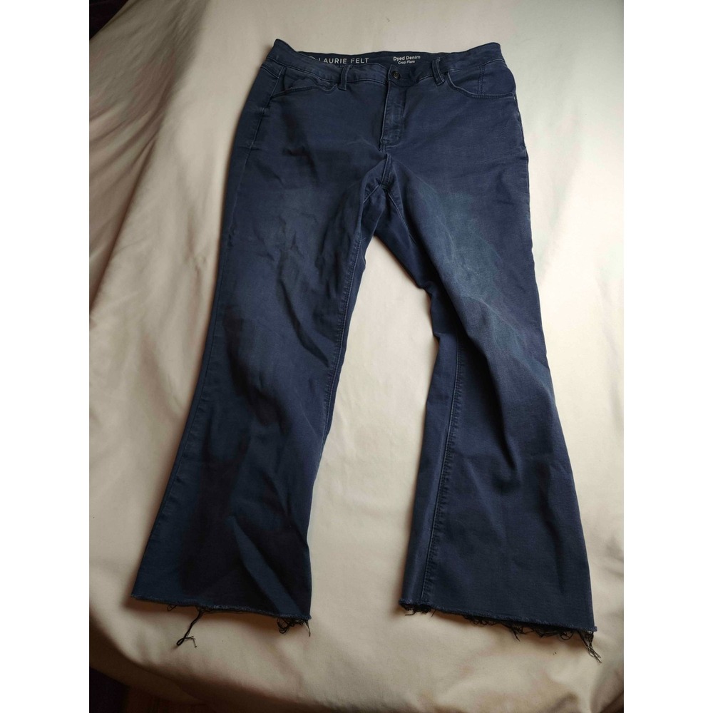 Laurie Felt Dyed Denim Crop Flare Jeans Womens Size 14 Blue Raw Hem Casual